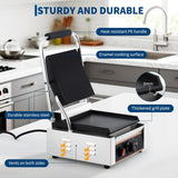 YS-811C 1800W Commercial Panini Press & Electric Grill, 9x9 Inch Sandwich Maker with 6-Temp Control, 110V Indoor Grill for Burgers, Panini, Breakfast, Silver