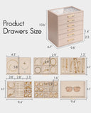 VLANDO 6 Layer Jewelry Box for Women, Glass Lid Jewelry Organizer with 6 Drawers for Necklaces Rings Earrings Bracelets - Toffee