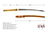 HMS Japanese Samurai Katana and Wakizashi Daisho Combo Set, Warrior and Fuji Tsuba, Hand Forged Heat Tempered, 1045 Carbon Steel, Black Wooden Scabbard