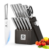 Kitchen Knife Set with Block and Built-in Sharpener, Japanese Stainless Steel 14-Piece Knife Set with Utility Knife, Dishwasher Safe, Non-Slip Ergonomic Handles