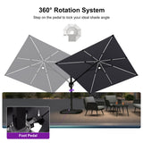 PURPLE LEAF Patio Umbrella Left-right Tilt 10FT with LED Lights Light Grey