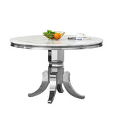 Maotifeys White Marble Dining Table for 4-6, Luxury 45" Round Faux Marble Kitchen Table for 4 Modern Circle Dining Room Tables with Classic American Style Silver Stainless Steel Base