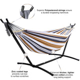 SZHLUX Double Hammock with Stand Included 450lb Capacity Steel Stand, Premium Carry Bag Included and Two Anti Roll Balance Beam, Portable Hammock with Stand for Backyard, Camping,Garden Brown Stripes