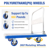 LFGUD Push Cart Dolly 660 lbs. Capacity Platform Truck Foldable Platform Cart Upgraded Heavy Duty Moving Cart with PU Wheels for Home Garden Warehouse Garage Workshops LFGUD