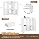 HOMPUS Modular L-Shaped Closet System with 6 Drawers & 4 Hanging Rods, Reversible Walk-in Closet Organizer, Freestanding Wooden Wardrobe Storage for Bedroom, White (92.6"L * 31.5"W / 63"L * 61"W)