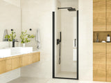 Keonjinn 28" W x 72" H Frameless Glass Shower Door, 1/4" Clear SGCC Tempered Glass Pivot Swing Shower Doors, Black Bathroom Walk in Shower Door with Waterproof Nano-Coating Seals, Reversible Mount