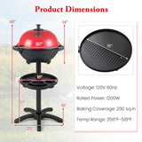 Giantex Electric Grill Outdoor, 1200W Electric BBQ Grills Outdoor Cooking with Lid & Thermometer, Nonstick Griddle, Drip Tray, 2-in-1 Freestanding & Tabletop Grill for Apartments Backyard Party, Red