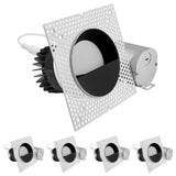 LUXRITE 4-Inch LED Trimless Recessed Spotlight with Black Wall Washer Trim Replacement 25W, 2000LM, 5CCT, 38° Beam Angle, Dimmable, Push-n-Lock, CRI90, Damp & IC Rated, ETL White + Black (4 Pack)