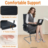Sidanli Office Reception Chair No Wheels, Stationary Non Rolling PU Leather Mid Back Guest Chair with Sled Base for Conference Waiting Area, Black Set of 2