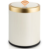 Pukomc Bathroom Trash Can with Lid，3.5 Gallon Motion Sensor Waterproof Touchless Garbage Can, Smart Plastic Trash Bins Suitable, Beige