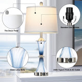 Rinweey Blue Glass Table Lamp Set of 2 with USB C+A Ports & AC Outlet, Bedside Lamp, Modern Bedroom Lamps, Coastal Lamp for Night Stands Bedroom Living Room,Nightstand Lamp LED Bulbs Included