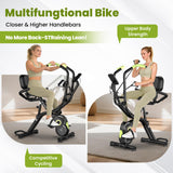 Birdfeel Foldable Exercise Bike, Multifunctional Indoor Stationary Bikes for Home with 8-Level Magnetic Resistance, Quiet Workout Bike with Arm Resistance Bands, LCD Monitor, 300LBS Capacity (Light Green)