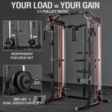 Mikolo Power Cage, 2000LB Power Rack with Independent Dual Pulley System, Multi-Function Home Gym Workout Machine for Cable Crossover (Black,Aluminum Pulleys)