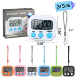 Weewooday 24 Pcs Small Digital Kitchen Timer Magnetic Back and Switch Minute Second Count up Countdown Big LCD Display Loud Alarm for Teacher Cooking Baking (Colorful)