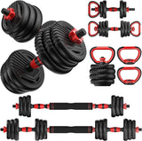 UNNMIIY Adjustable Dumbbells, 20/30/45/70/90lbs Free Weight Set with Connector,5 in1 Dumbbells Set Used as Barbell, Kettlebells, Push up Stand
