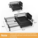 SNTD Dish Drying Rack - Extendable Dish Rack, Large Sink Drying Dish Drainer for Kitchen Counter, Stainless Steel Dish Strainer with Utensil Holder (Black)