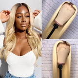OiMiGO 13x4 HD Transparent Lace Front Wigs Brazilian Virgin Human Hair #1B613 Colored Full and Thick Straight Wig Pre Plucked Bleached Knots Ombre Blonde Lace Frontal 28 Inch