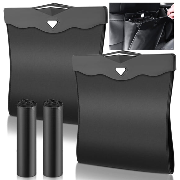 Fuutreo 2 Pcs Smart LED Car Trash Can Waterproof Garbage Bag with 30pcs Disposable Inner Trash Bag Hanging Car Trash Bin Vehicle Rubbish Container Leather Magnet Garbage Can(11.8 x 11.4'',Black) Fuutreo