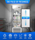 27" W Commercial Refrigerator, 23.6Cu.ft Reach-In Single Door Stainless Steel commercial fridge, 3 Shelves, Fan Cooling, Auto Defrost