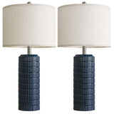 PoKat 27.5'' Tall Table Lamps for Living Room Set of 2, Ceramic Bedroom Lamps for Night Stands, Modern Bedside Lamps for Bedroom Living Room, Nightstand Lamps for Side End Table Hallway, Blue