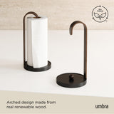 Umbra Bellwood Paper Towel Holder for Kitchen Countertop, with Real Wood Stand and Weighted Metal Base, Black/Walnut