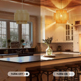 Sinvic Boho Plug in Pendant Light Dimmable Switch, Wicker Hangings Lights with Plug in Cord 14.7ft Hemp Rope, Rattan Lampshade Hanging Pendant Light, Jute Hanging Lamp for Kitchen Dining Room Bedroom