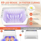 UV LED Nail Lamp, 120W UV Light for Gel Nails with 69 Beads, Fast Curing Professional Nail Dryer for Gel Polish, Two-Hand Design, Detachable Arm Rest Base, Sensor, 3 Timers for Fingernails & Toenails
