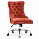 Orange Velvet Vanity Chair with Wheels, Armless Home Office Desk Chairs