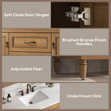 DELUXE LIVING 48 Inch Bathroom Vanity with Sink Combo, Classic Bathroom Cabinet with Countertop & Backsplash, Solid Wood Vanity with Soft Closing Doors & Dovetail Drawers, Ceramic Sink, Light Walnut