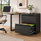SAWJEC 2 Drawer File Cabinet with Lock, Black Metal Lateral Filing Cabinet