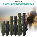 Lixada Fishing Rod Case 3 Layers Oxford Fishing Rod Bag Portable Folding Fishing Rod Carrier Case Fishing Reel Tackle Storage Travel Bags(90cm/120cm/150cm)