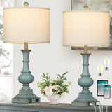 Farmhouse Table Lamps Set of 2, 26" Vintage Rustic Touch Control 3-Way Dimmable Bedside Lamp with USB A+C Ports & AC Outlet, Blue Nightstand Lamp for Living Room Bedroom End Table(LED Bulbs Included)