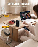 20Ft Tower Power Strip, Long Extension Cord, Flat Plug, 1700J, 12 AC 5 USB
