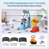 Auto Hat Heat Press Machine for Caps with 3pcs Interchangeable Platens 3-in-1 Automatic Cap Press