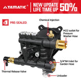 YAMATIC 3/4" Shaft Horizontal Pressure Washer Pump Max 3400 PSI @ 2.6 GPM Replacement Pump Compatible with Simpson 90029, 520002,520004,Dewalt dxpw3425 Honda GC190 and More Brand Power Washer.