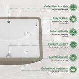 Couoko Undermount Bathroom Sink 18x14 Inch White Rectangle Porcelain Vessel Sinks with Curves Bottom Deep Basin with Overflow Lavatory Vanity Sink Mounted Under the Counter