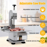 Electric Meat Bone Saw Machine, 650W 110V Commercial Bandsaw Machine 19.68x11.8" Stainless Steel Worktable Cuts 0.78-4.33" Thickness for Chicken Fish Chops Bone Trotter Beef
