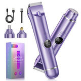 Bikini Trimmer for Women, 4 in 1 Electric Razors for Women - Dual Head, Wet & Dry Use Pubic Body Hair Trimmer Electric Shavers, Rechargeable Womens Facial Razors for Legs, Nose, Armpits, Bikini Area