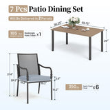 SUNSHINE VALLEY Patio Dining Set for 6, 60" Rectangle Metal Table, 6 Chairs