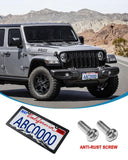 ZXFOOG Mountain License Plate Frames- Plastic Black Car Tag Holder Bracket with Screws Caps, 2 Packs 2 Hole, Silver on Black, Mountain Vinyl Sticker Included