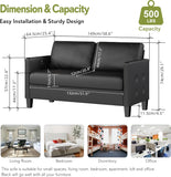 59” Black Faux Leather Loveseat, 2 Seater Sofa Couch for Living Room