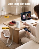 20Ft Tower Power Strip, Long Extension Cord, Flat Plug, 1700J, 12 AC 5 USB