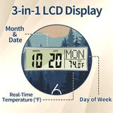 SCOAGE Wilderness Sunset Wall Clock, 12" Silent Non-Ticking Battery Operated Analog Clock with LCD Date Day Temp Display, Mid-Century Modern Decor for Living Room Bedroom Kitchen Farmhouse Home Office