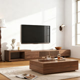 gaoyangjiaju Mid-Century Modern Expandable Coffee Table & TV Stand Set, Walnut Finish – Elegant Storage Combo for Living Room, Bedroom, or Lounge (78.54“ to 103" TV Stand+Coffee Table)