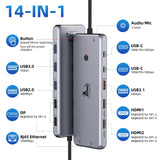 13-in-1 Laptop Docking Station Dual Monitor 4K, 2 HDMI USB C Hub LIONWEI