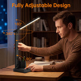 cozoo LED Desk Lamps for Home Office, Modern Dimmable Eye Caring Desk Light with USB Charging Ports AC Outlet, Pen Holder,Touch/Memory/Timer, Kids Small Table Lamp for Reading, Bedroom, Study, Craft