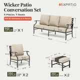 MIXPATIO Patio Furniture Set 5 pcs, Outdoor Patio Furniture, 3-Seat Sofa, 2 Single Chairs, 2 Ottomans and 5.75" Extra Thick Cushion, Patio Conversation Set for Garden Backyard Deck,Beige