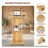 Podium Stand with Metal Wheels Wooden Lectern Podium Stand Portable Pulpit Standing with Storage