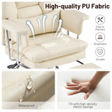 Furniliving Big and Tall Office Chair with Footrest, PU Leather High Back Executive Office Chair with Adjustable Lumbar Support, Gaming Chair with Padded Arm and Pillow, Height Adjustment, Beige