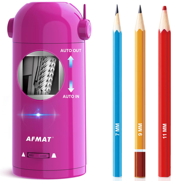 Electric Pencil Sharpener for Colored Pencils, Fully Automatic Robot Pencil Sharpener, Auto in & Out, Rechargeable AFMAT